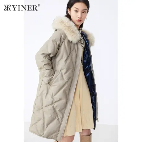 YINER音儿女装冬季新款长款狐狸毛领真皮羽绒服图片