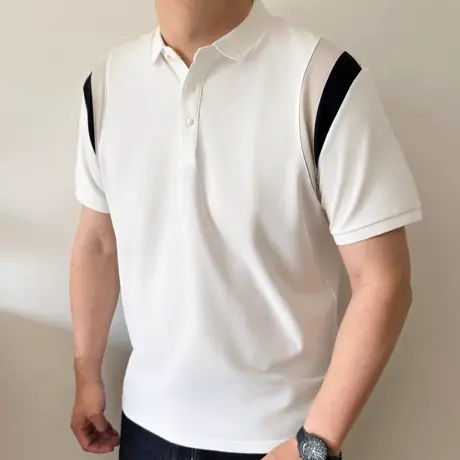 DAEVU夏季大码男装拼接设计胖子加肥加大男士短袖翻领t恤polo衫商品大图
