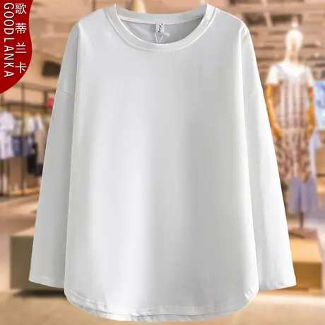 加肥加大码女装春秋纯棉长袖T恤女宽松遮肚上衣洋气妈妈薄款卫衣商品大图