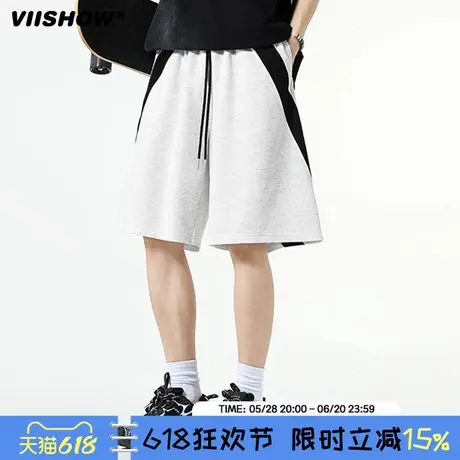 VIISHOW潮牌夏季撞色拼接运动五分裤男复古街头宽松百搭休闲短裤商品大图