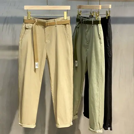 冰丝抗皱高端夏季男士休闲裤直筒韩版潮流小脚修身薄款男九分裤子图片