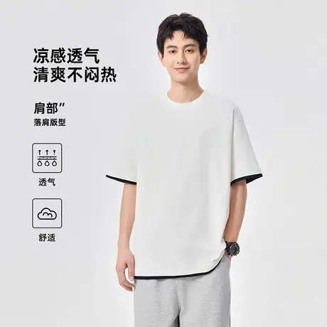 hansca 高支双纱纯棉撞色短袖T恤男2025夏季260g重磅凉感休闲上衣商品大图