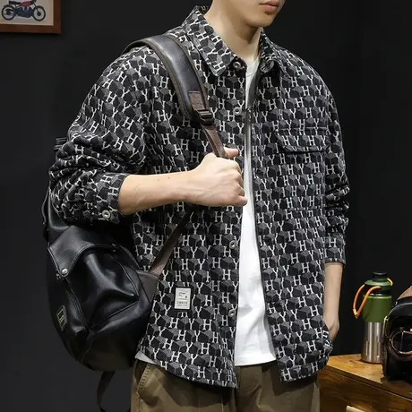 日系印花秋季2023新款衬衣外套男士休闲潮牌长袖休闲衬衫春秋男款商品大图