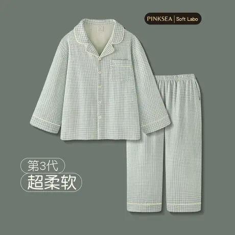 睡衣男款2025春秋新款纯棉大码长袖家居服可外穿简约格子男士套装图片