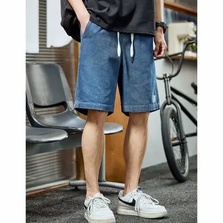 唐狮24夏季新款牛仔短裤男抽绳薄款宽松阔腿个性潮流五分中裤子图片