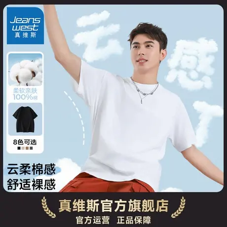 NX真维斯潮牌男装2025夏季新款男女同款短袖纯色纯棉圆领半袖T恤D商品大图