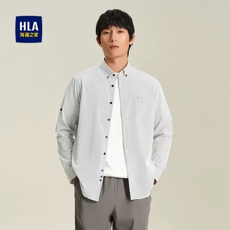 HLA/海澜之家条纹长袖休闲衬衫25春夏新口袋时尚外套透气衬衣男装商品大图