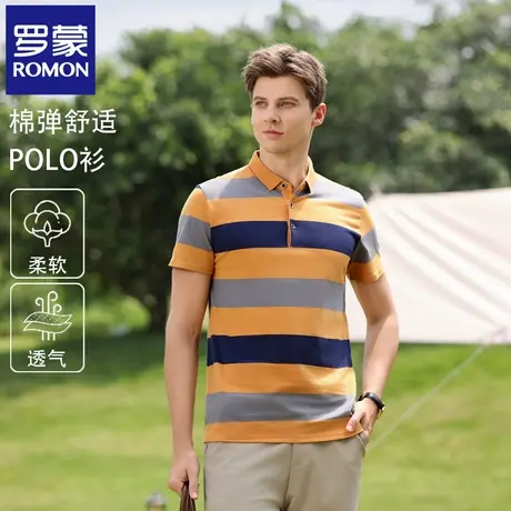 罗蒙夏季薄款纯棉男士POLO衫短袖t恤休闲中年条纹翻领半袖上衣N2Z图片