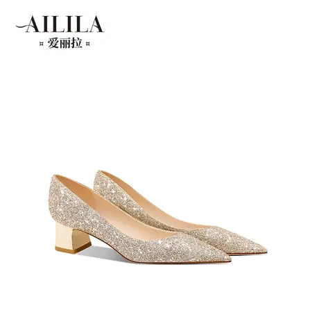 爱丽拉香槟色粗跟婚鞋女2023新款禾秀婚纱两穿新娘不累脚日常可穿商品大图