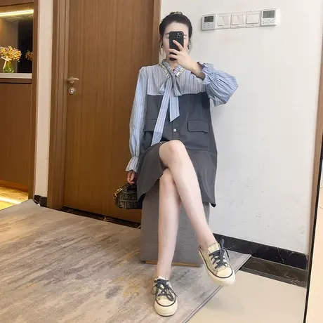 高级感学院风长袖衬衫裙女2025秋季新款小众宽松减龄原创大码胖mm图片