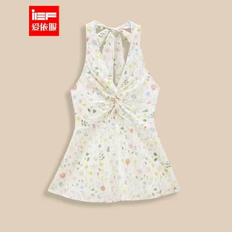 IEF/爱依服2025夏季新款法式甜美碎花纯欲风挂脖设计百搭背心上衣图片