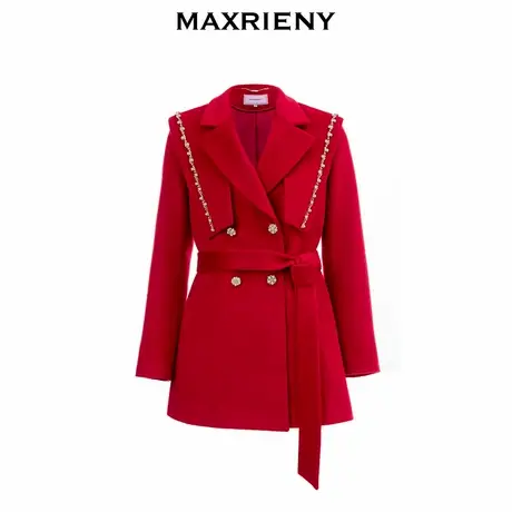 【奥莱】MAXRIENY复古红披肩领毛呢大衣毛呢外套羊毛外衣女图片