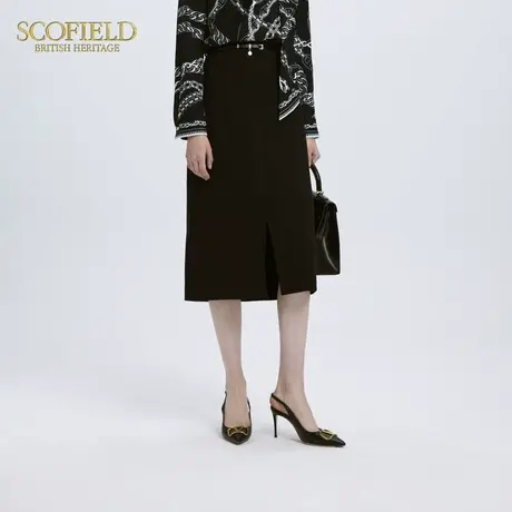 Scofield女装老钱风H型开衩半身裙简雅修身直筒裙2024秋季新品图片
