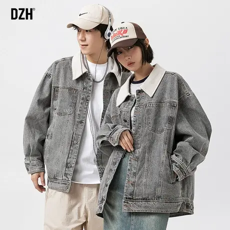 情侣翻领牛仔外套男高级感痞帅春秋季美式夹克2023新款情侣装潮牌商品大图