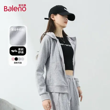 班尼路短款外套麻灰连帽卫衣女2025新款秋修身高级感收腰上衣女Q图片
