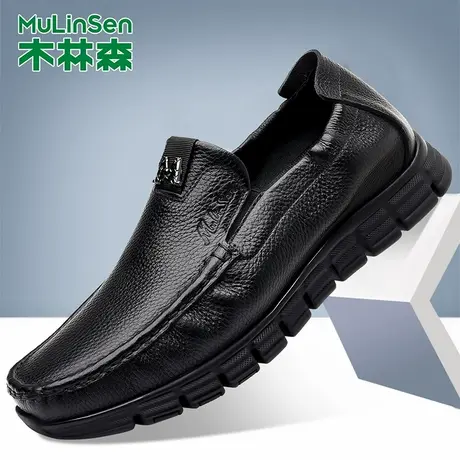 木林森时尚皮鞋男鞋2025夏季真皮懒人鞋商务正装皮鞋一脚蹬豆豆鞋商品大图