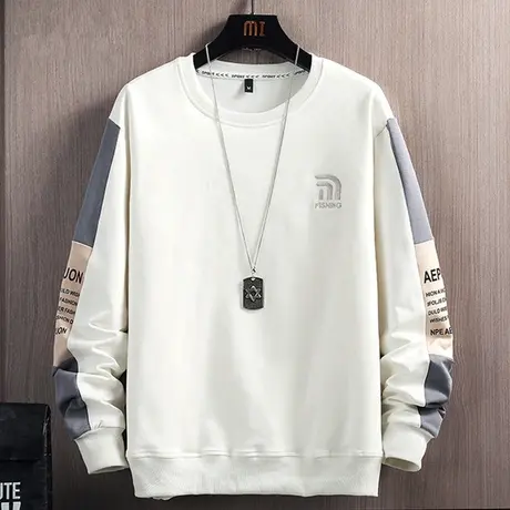 圆领卫衣男生长袖t恤男春秋款字母刺绣休闲宽松学生撞色拼接上衣商品大图