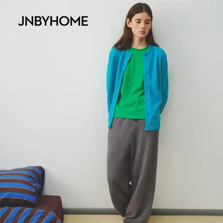 JNBYHOME江南布衣25年秋季圆领针织衫半边绒纯色家居服开衫上衣商品大图