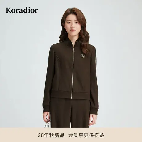 珂莱蒂尔100绵羊毛秋款气质休闲运动拉链针织开衫短外套女图片