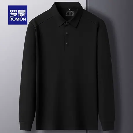 罗蒙男士商务休闲长袖POLO衫2025秋季新款日常百搭翻领纯色T恤男商品大图