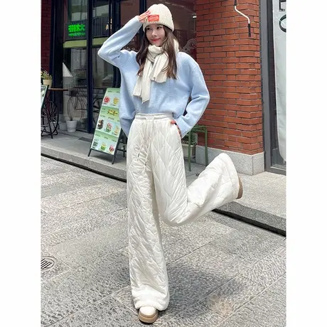 KV真维斯撞色绗棉休闲裤女2025新款冬季保暖裤子简约通勤风直筒裤商品大图