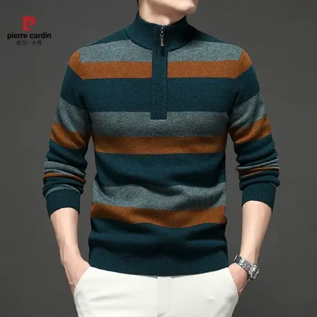 皮尔卡丹秋冬新男士半高领拉链羊毛衫纯色商务休闲舒适长袖打底衫商品大图