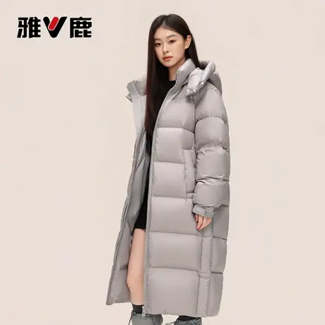 雅鹿官方新款冬季加厚情侣中长防寒保暖户外宽松休闲黑色羽绒服图片