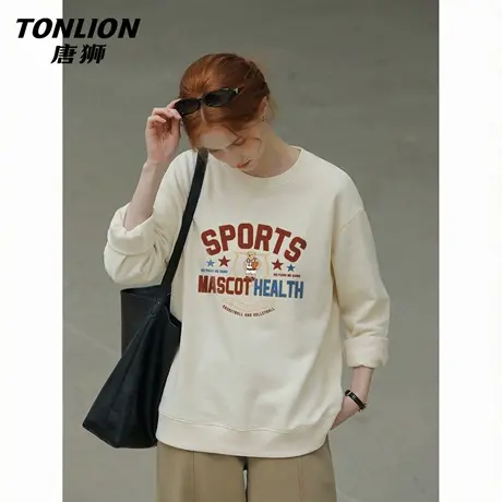 唐狮官方圆领卫衣女春秋款2026新款女士休闲宽松无帽套头上衣女VB图片