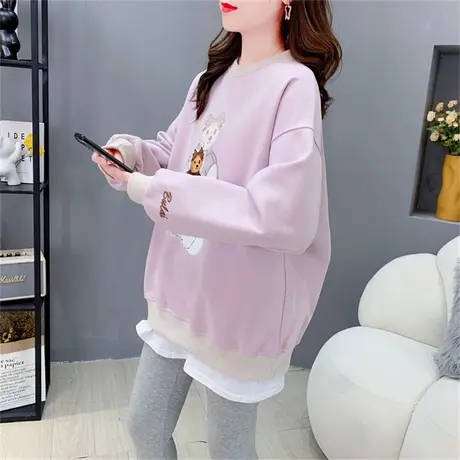 韩版卡通印花圆领卫衣女士2023新款秋季宽松洋气大码网红休闲上衣商品大图