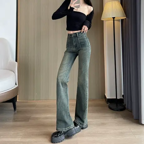 复古微喇牛仔裤女2023秋季新款高腰显瘦小个子修身收腹提臀喇叭裤商品大图