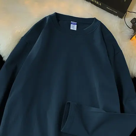 260g美式重磅纯棉长袖t恤男潮流宽松内搭打底衫纯色小衫全棉秋衣商品大图