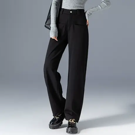 黑色毛呢裤女秋冬2023新款显瘦裤子宽松休闲裤冬季加厚直筒阔腿裤商品大图