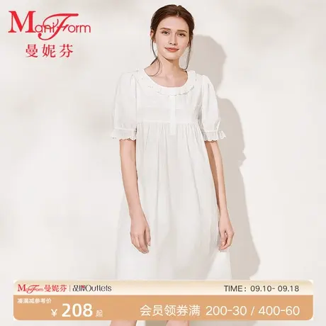 曼妮芬细密棉中裙甜美 泡泡短袖裙装家居服女士起居服20310662商品大图