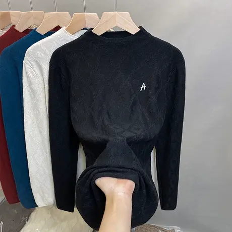 半高领毛衣女打底衫2023秋冬新款套头外穿针织衫洋气浮雕内搭上衣图片