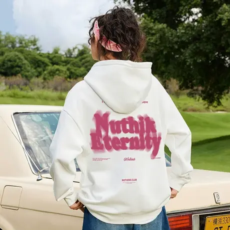 Nuthink美式高街直喷字母卫衣潮牌男潮流加绒加厚宽松情侣外套潮商品大图