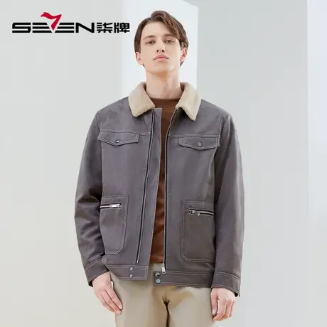 【仿麂皮绒】柒牌工装外套男冬季新款时尚休闲羊糕毛保暖翻领夹克商品大图
