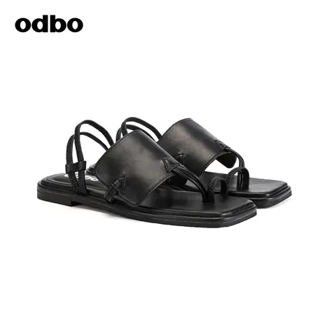odbo/欧迪比欧原创设计时尚气质黑色羊皮革凉鞋女夏季2023年新款商品大图