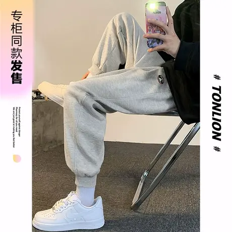 [商场同款]唐狮春秋季休闲长裤男装同色拼边束脚直筒工装卫裤子图片