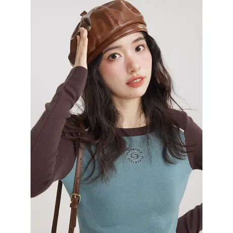 尔给初秋穿搭修身针织打底衫2023新款女插肩长袖短款甜辣小上衣商品大图