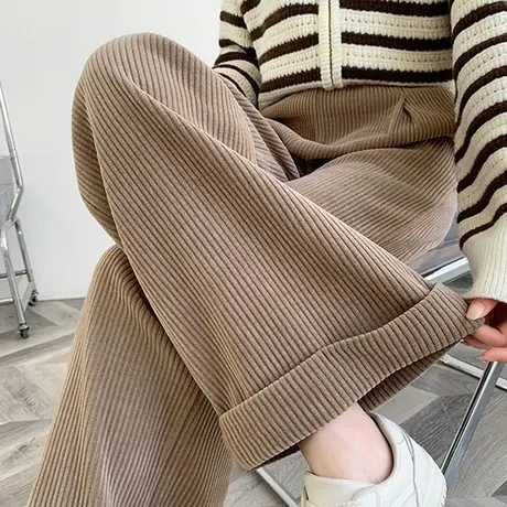 灯芯绒阔腿裤女冬季新款垂感宽松雪尼尔直筒窄版休闲裤子商品大图