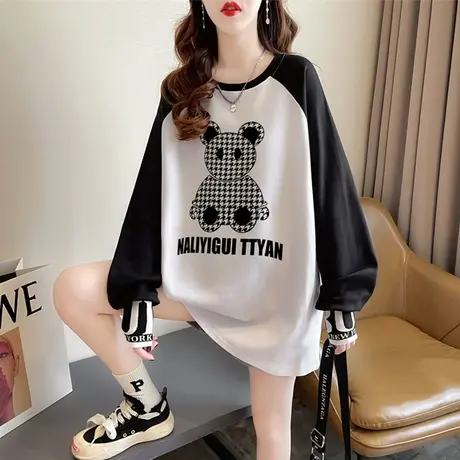 德绒长袖t恤女秋冬韩版宽松大码女装中长款加绒内搭打底衫上衣商品大图