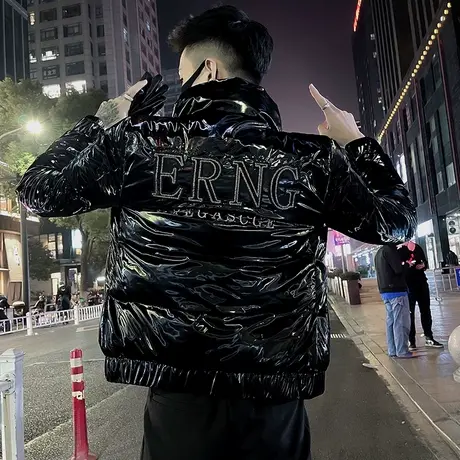 冬季潮牌亮面棉衣男韩版修身棉袄子2022新款时尚加厚ins棉服外套商品大图
