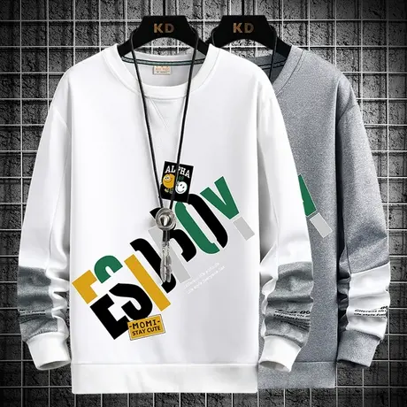 男士长袖t恤春秋款字母印花圆领卫衣男生内搭体恤休闲宽松上衣服商品大图