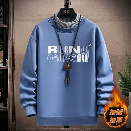 青少年加绒卫衣男冬季加厚带绒半高领打底衫学生宽松保暖冬装厚绒商品大图