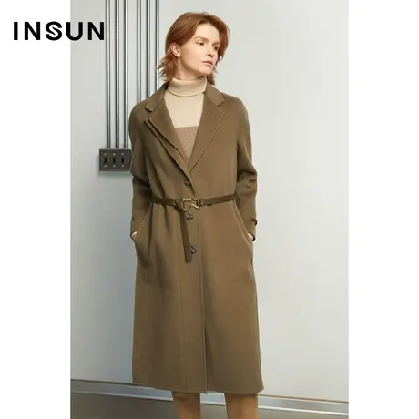 INSUN恩裳冬季垂感中长款羊毛毛呢外套图片