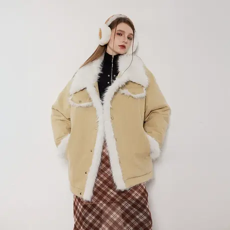 复古潮牌棉服女设计感冬季加厚毛毛外套2023新款宽松oversize棉衣商品大图