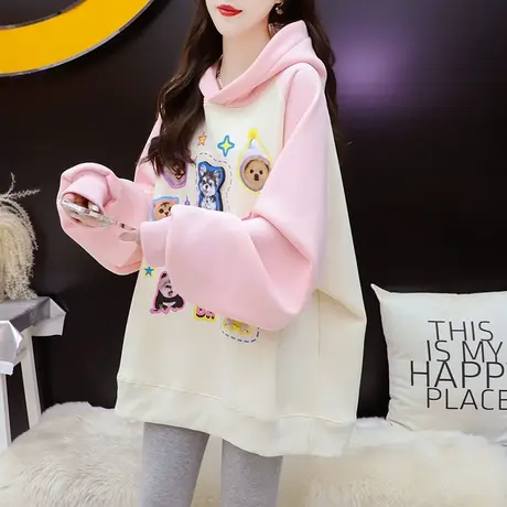 加绒加厚连帽卫衣外套女2024新款春季爆款洋气减龄宽松设计感上衣图片