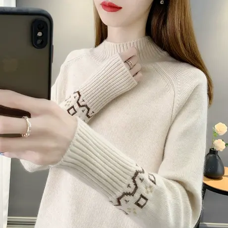 2023年新款秋冬半高领毛衣女宽松外穿软糯打底衫女洋气上衣女套头图片