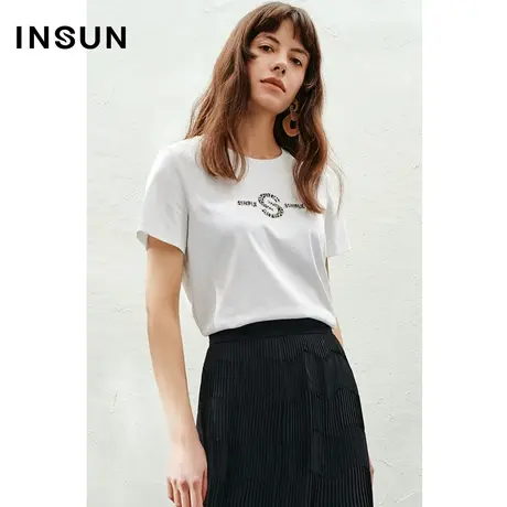 INSUN恩裳线上专选夏季百搭绣花钉珠短袖T恤商品大图