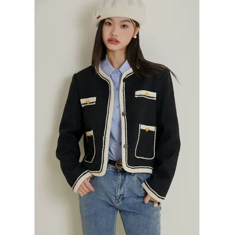 弥古法式小香风针织外套宽松高级感名媛撞色编织小西服女秋冬穿搭商品大图